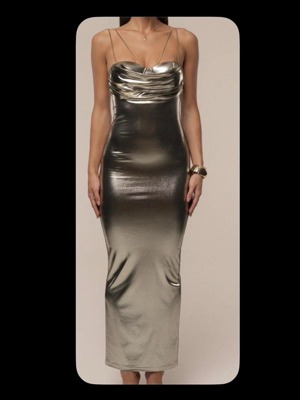 JLUXLABEL Metallic Silver Cowl Neck Maxi Dress